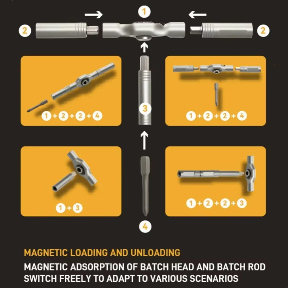 New High Torque Convertible Ratchet Screwdriver T-Handle Extension Magnetic Driver Tool for Motorcycle DIY Repair Repair Tool
