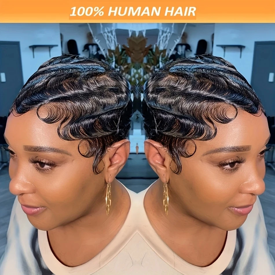 인간 가발 레미 헤어 픽시 컷 가발 여성용 인모 가발 기계 제작 가발