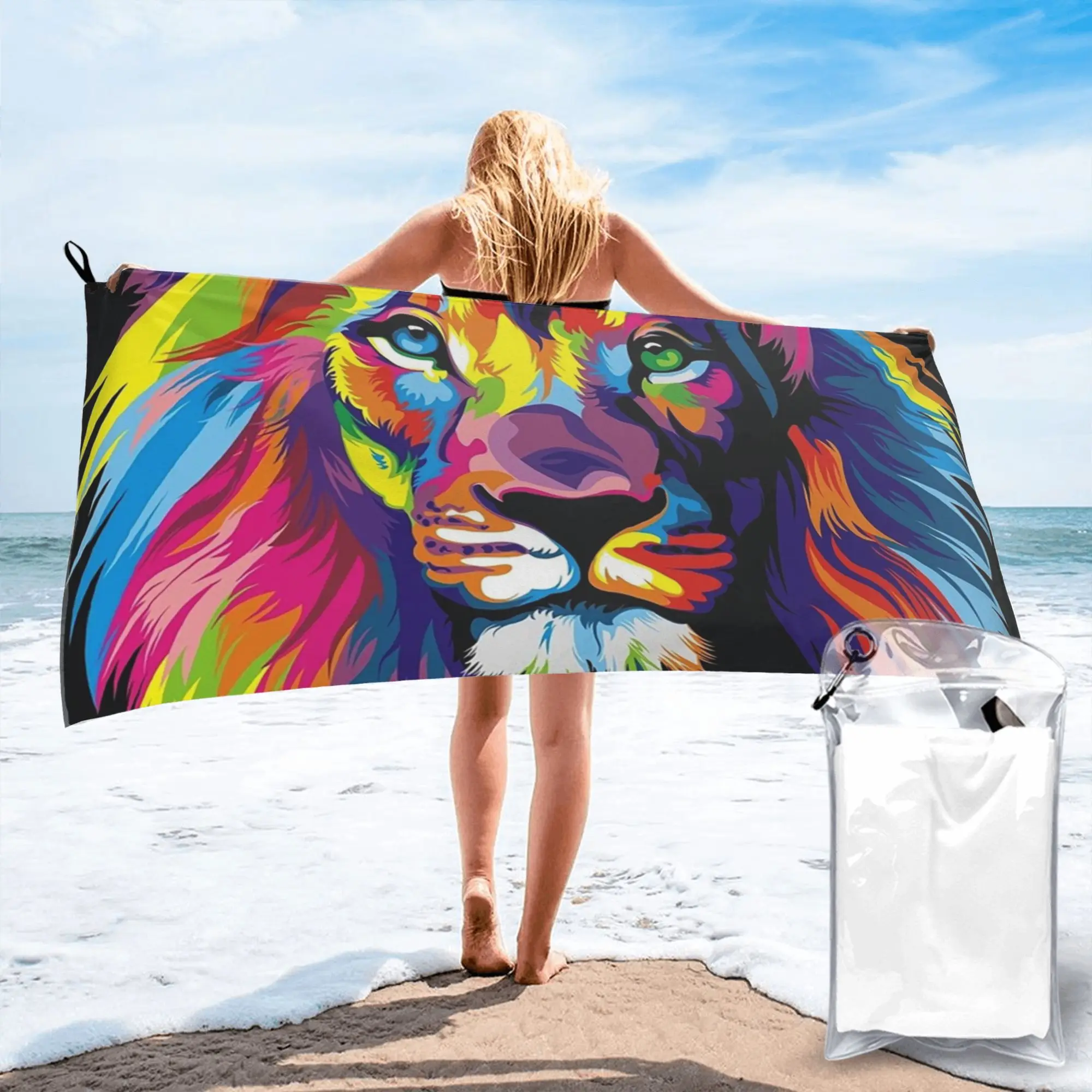 Banksy Rainbow Lion Graffiti Pop Art Painting Beach Towel Soft Microfiber Quick Dry Absorbent Quick Towels For Bath