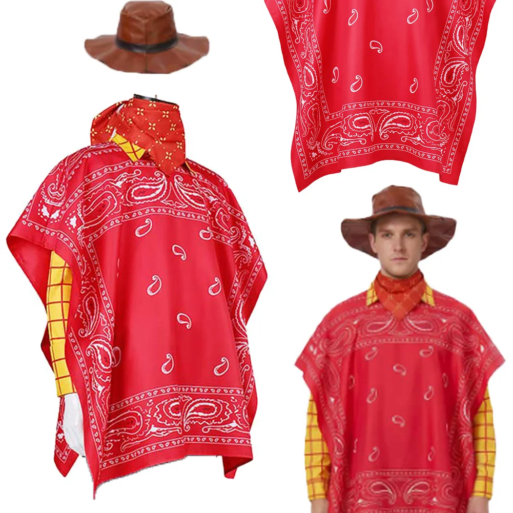 Disfraz de Woody Vaquero de Fantasia, Capa de Peluche de Dibujos Animados, Accesorios de Disfraz para Hombre, Ropa de Carnaval de Halloween
