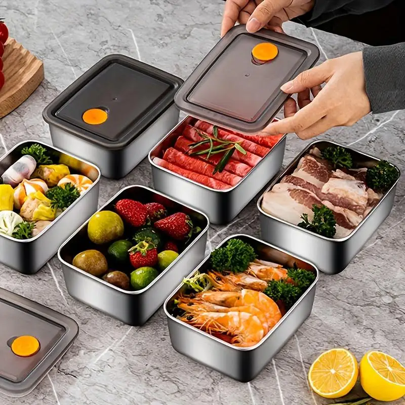 【HG】4pc Stainless Steel Food Storage Containers Set Thickened Leakproof Stackable For Fridge Freezer And Pantry Organization