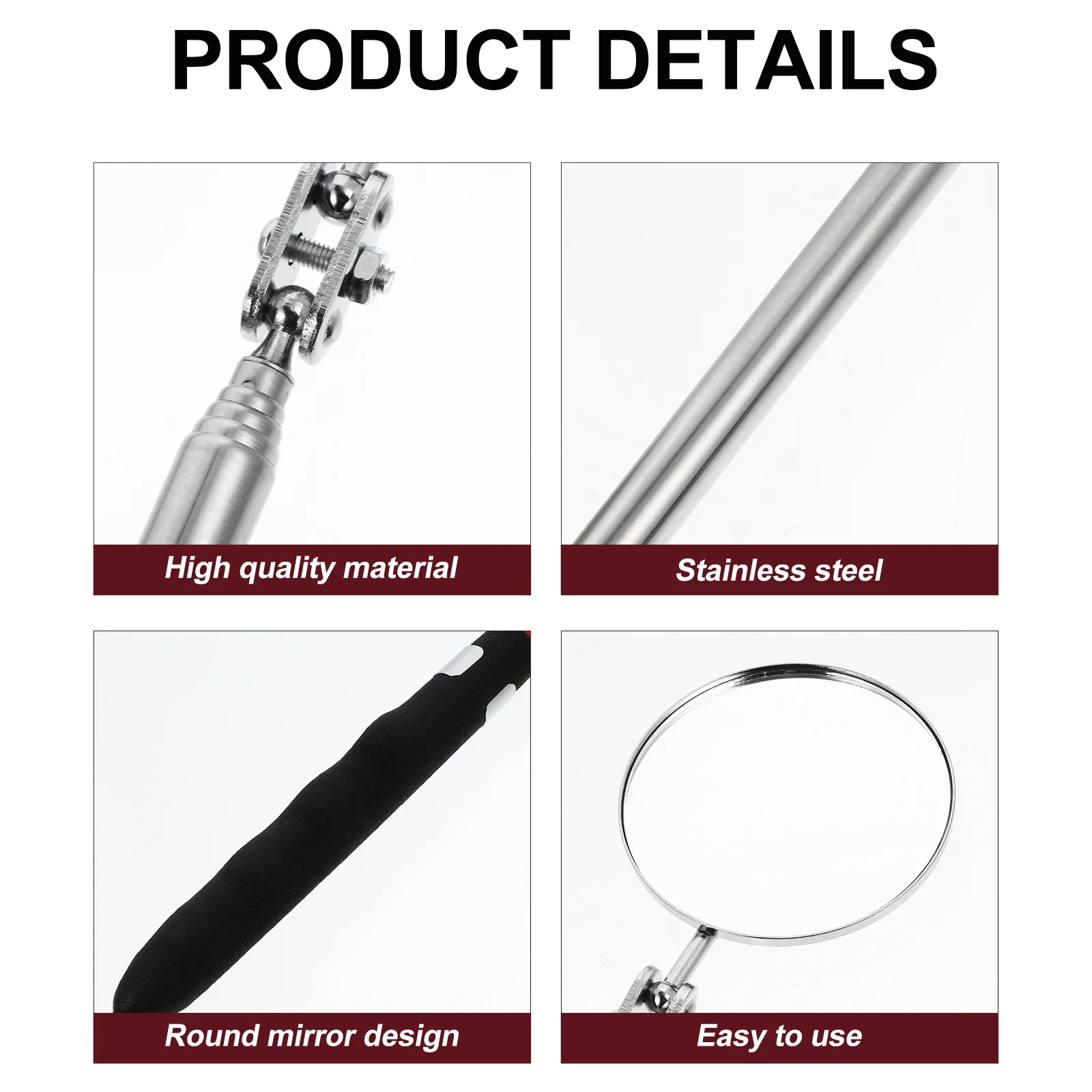 2 stuks voertuiginspectiespiegel flexibele telescopische stok draaibare ronde spiegel uitschuifbare automatische inspectietool voor smalle ruimtes