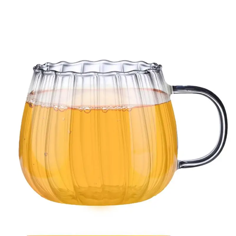 Clear Mug 400ML Transparent Glass Anti-Slip Cups Pumpkin Mugs Beverage Serveware for Milk Tea Soda Water Hot Coffee Milk Powder