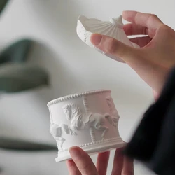 Round Carousel Concrete Candle Cup Aromatherapy Gypsum Storage Box Silicone Mold Plaster Crafts Home Decoration Resin Jar Mould