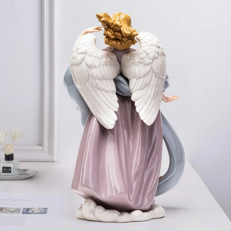 Ceramic Crafts Peace Dove Angel Girl Sculpture Angel Statue Home Decoration Desktop Table Ornament Exquisite Birthday Gifts