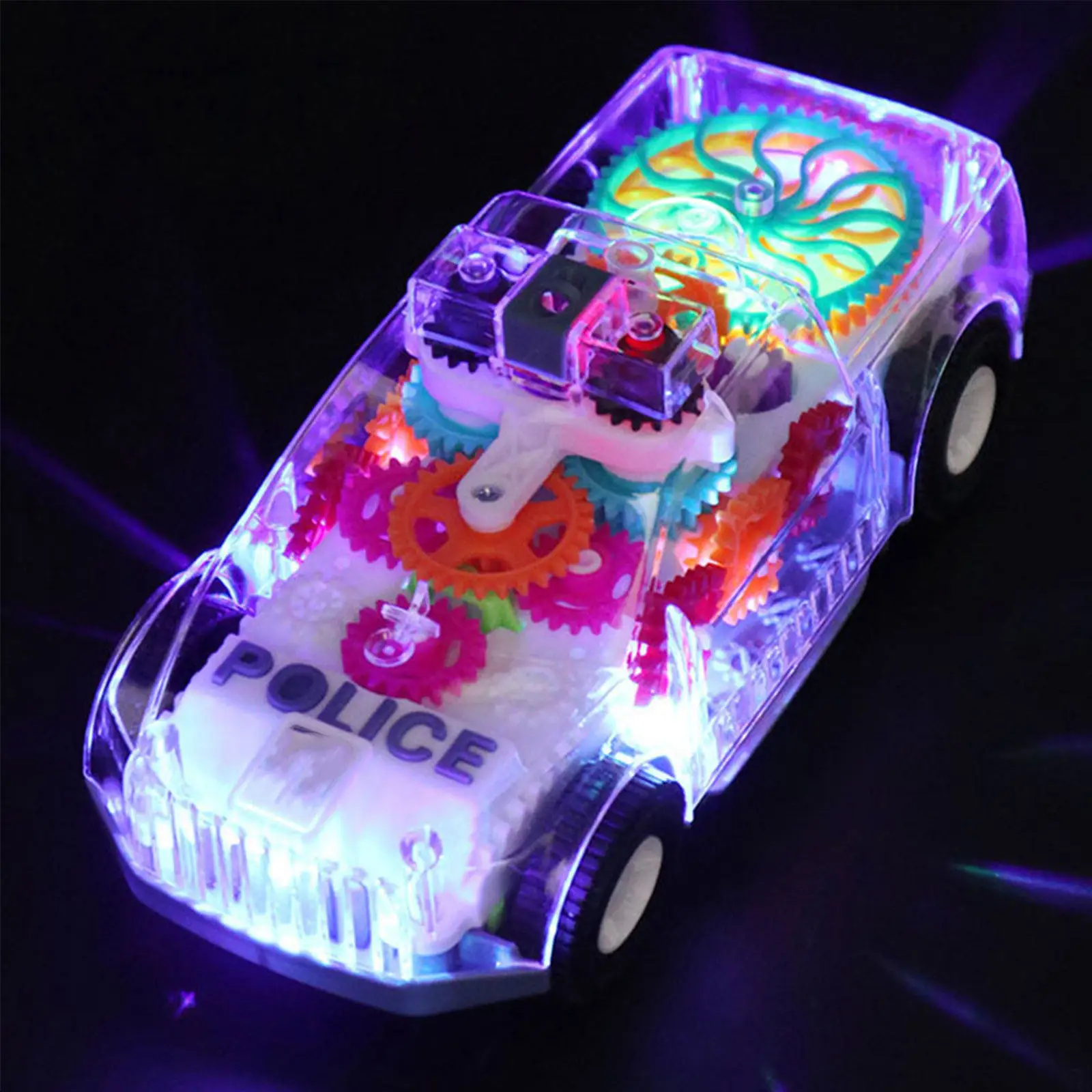 Electric Police Car Cartoon Gear Musical Light Up Vehicle Small Kids Car Playing Learning Early Cognitive Development