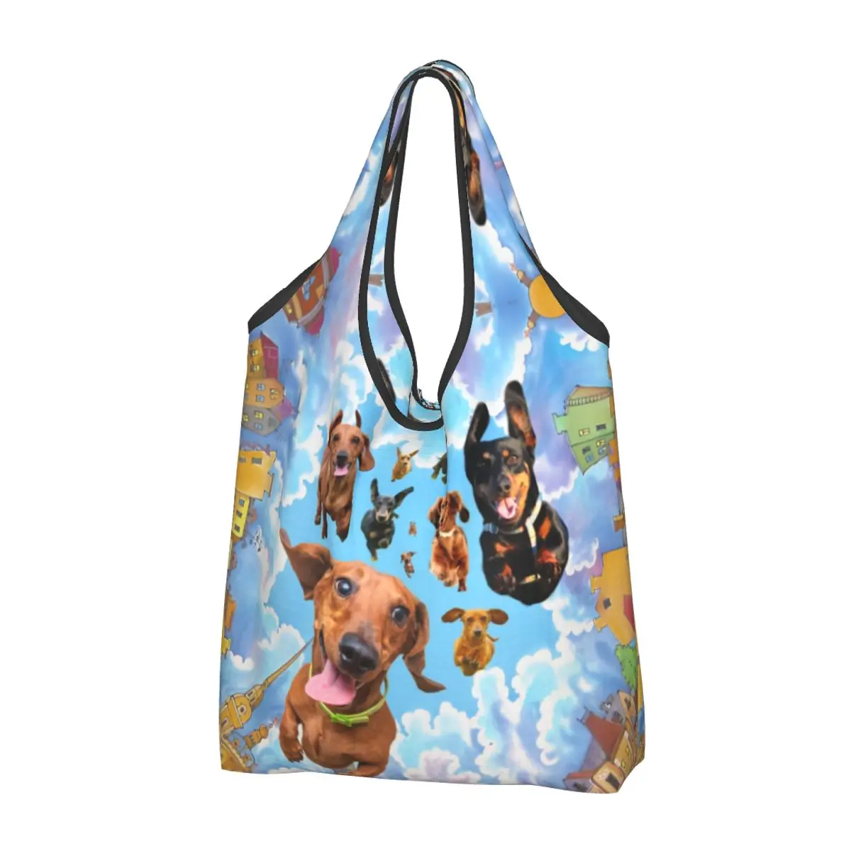 Dachshund Falling Down Grocery Shopping Bag Custom Shopper Shoulder Tote Bag Portable Wiener Badger Sausage Dog Handbag