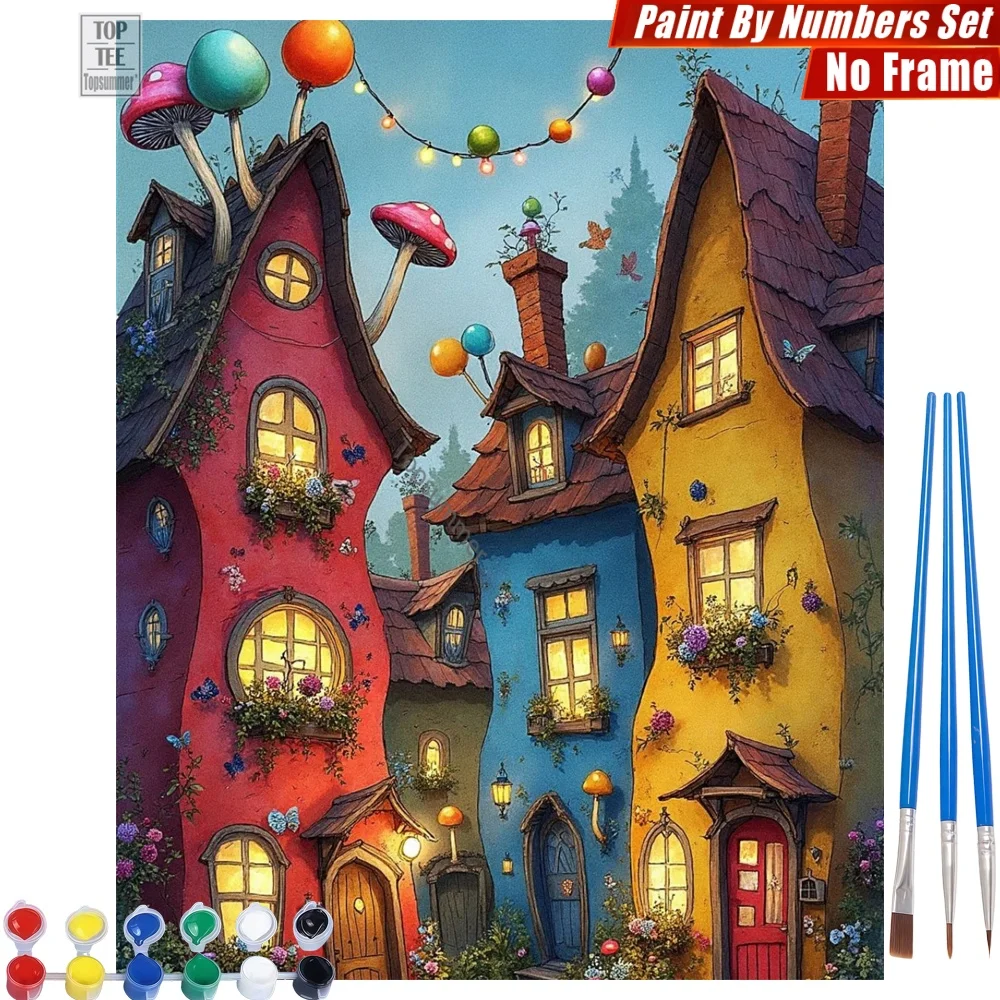 

Mushroom Fairy Town DIY Paints By Number Set - Colorful String Lights Quality Family Time Christmas Gift For Daughter
