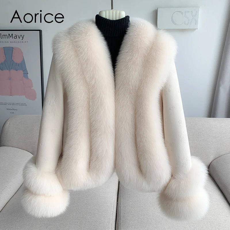 Aorice Women Soft Duck Down Lining Winter Jacket With Real Fox Fur Collar Warm Fashion Coat CT307