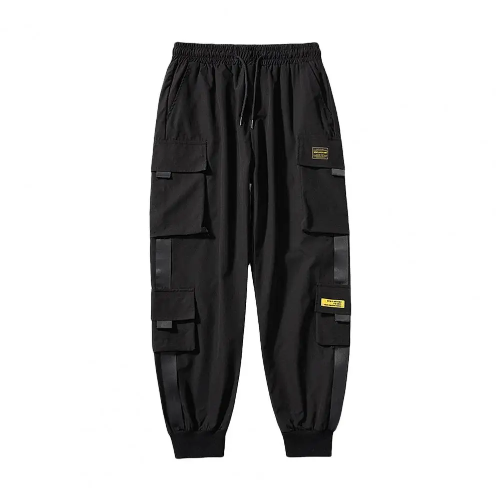 Men's Casual Pants Loose Strap Strap Elastic Waist Solid Color Multi-pocket Outdoor Travel Sweatpants