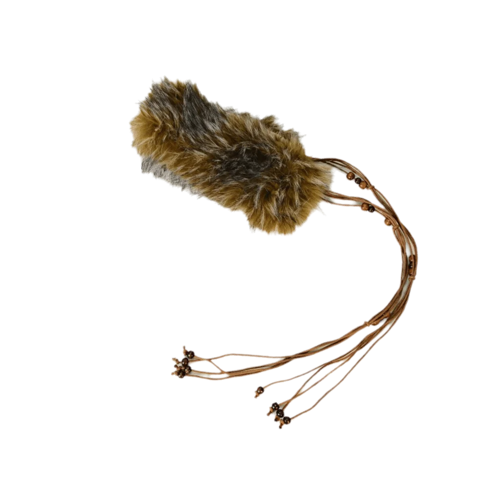 

Пушистый декор Y2K Меховой воротник Шарф Деревянная бусина Прохладный вид Пушистый пояс Сладкий стиль Панк Талия Веревка Джинсы Декор