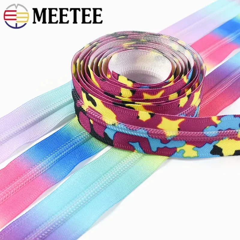 1/2/3/4/5M 5# Nylon Printed Zipper Tape Bag Jacket Zip Garment Invisible Zippers Coil Pocket Zips Repair Kits Sewing Accessories