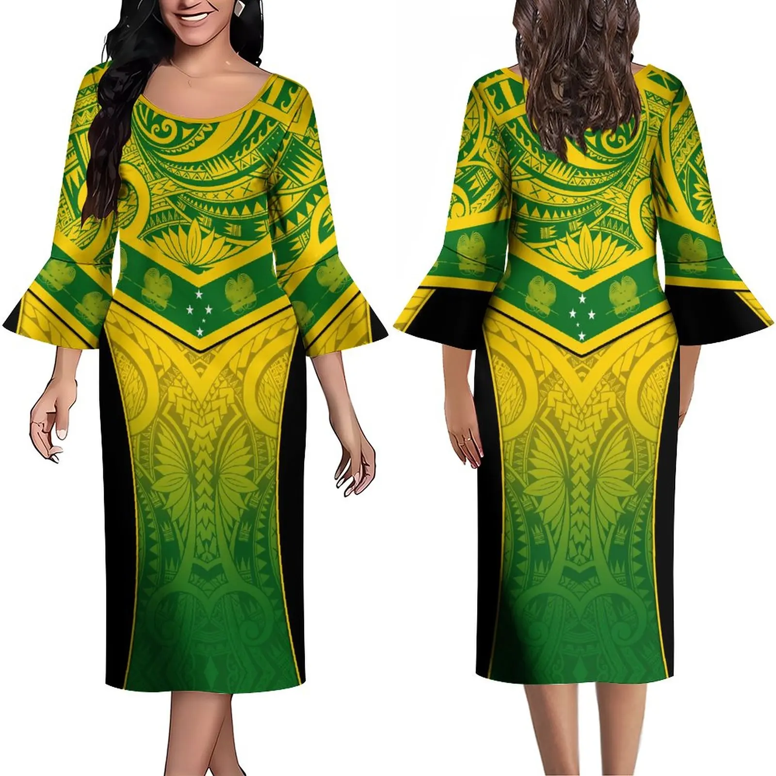 

Custom Polynesian Vintage Print Women's Dress Summer Long Sleeve Comfortable Fabric Party Dress 2023 New Design Maxi Dress