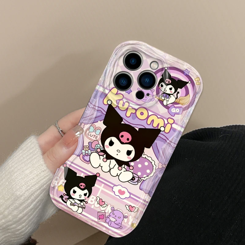 Kuromi Cute Cartoon Sanrio For Apple iPhone 15 14 13 12 11 XS XR X Pro Max Plus Wave Oil Back Phone Case image 4