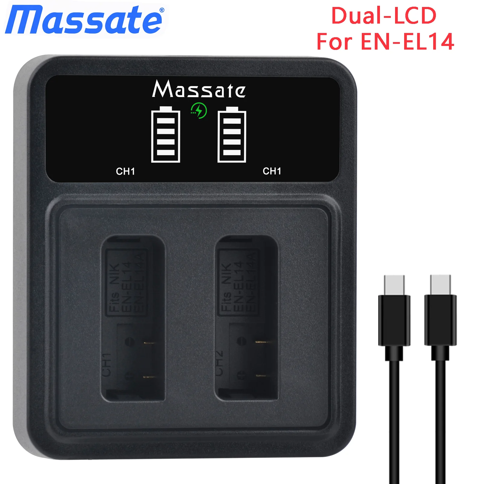 

Massate EN-EL14 EN-EL14A PD20W Fast Dual USB Charger for D5200 D5300 D5500 D5600 D3200 D3300 D3400 D3500 DF CoolpixP7000 P7800