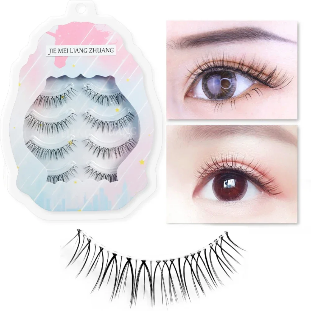 

5 Pairs False Eyelashes Lash Extension Reusable Natural Fake Lashes Make Up Transparent Stem Korean Girl's Eye Eyelashes Makeup