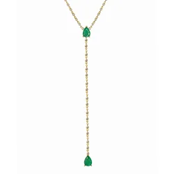 Long Sexy Women Chain Gold Plated Sparking 5A Bezel Round Cubic Zirconia Green Tear Drop Y Lariat Necklace