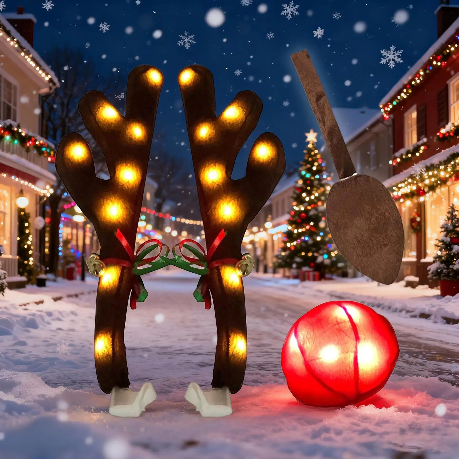Car Reindeer Antlers LED Reindeer Antler With Nose Christmas Car Exterior Decoration With Tail For Automotive Truck Vehicle SUV