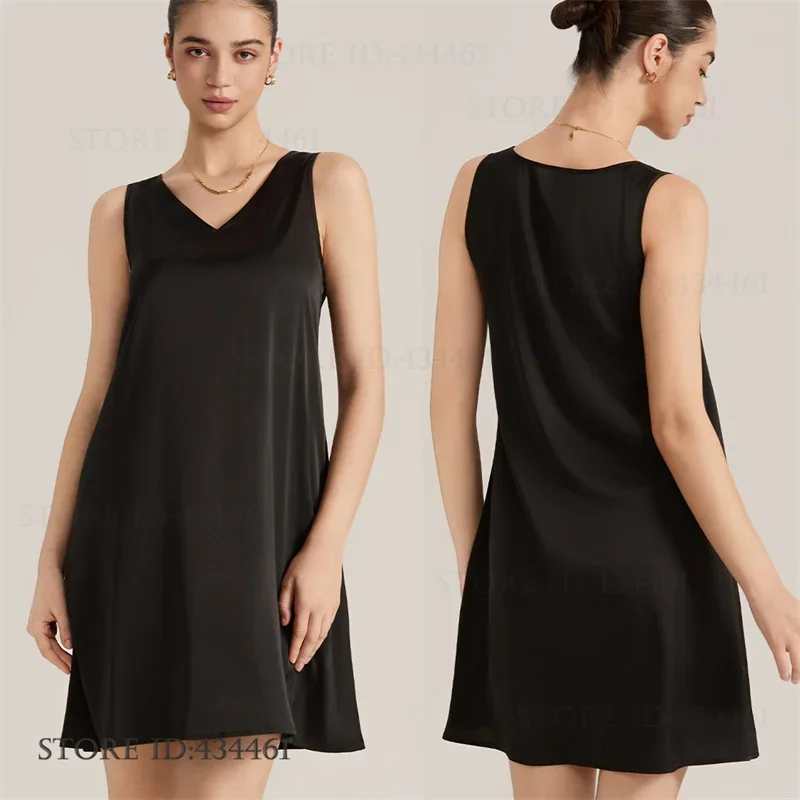 

Сексуальная одежда для сна без рукавов с v-образным вырезом, новая черная ночная рубашка из ледяного шелка, свободное повседневное домашнее платье, одежда для дома, нижнее белье для женщин, ночная рубашка