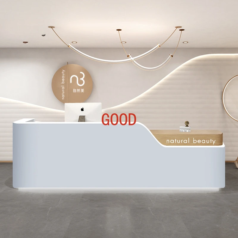 Reception de la empresa de belleza Mostrador de recepción Tienda de ropa de mujer sencilla y moderna página de caja Arco de barra