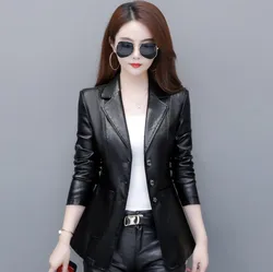 Spring Genuine Leather Jacket Women Korean Fashion Slim Sheepskin Coat Black Red Real Leather jackets ladies Casual Blazer femme