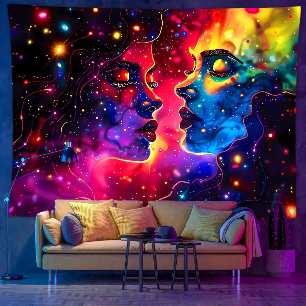 VIKAMA Blacklight Trippy Smoke Woman Tapestry UV Neon Wall Hanging Psychedelic Fantasy Room Decor Home Wall Decoration