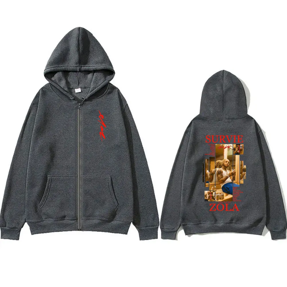 Rapper Zola Survie Graphic Zipper Hoodie Male Casual Zip Up Hoodies Men Women Hip Hop Fashion Pop Music Oversized Jacket Coat