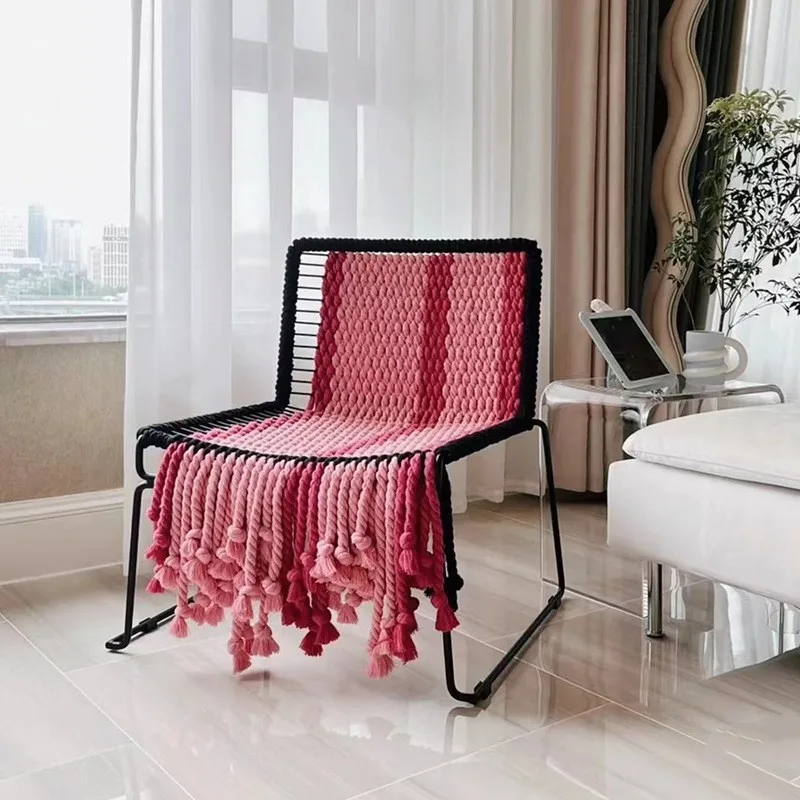 Scandinavian Ins Woven Sofa Chair Single Household Iron Lazy Leisure Backrest Stool Net Red Photo Clothing Store Chair