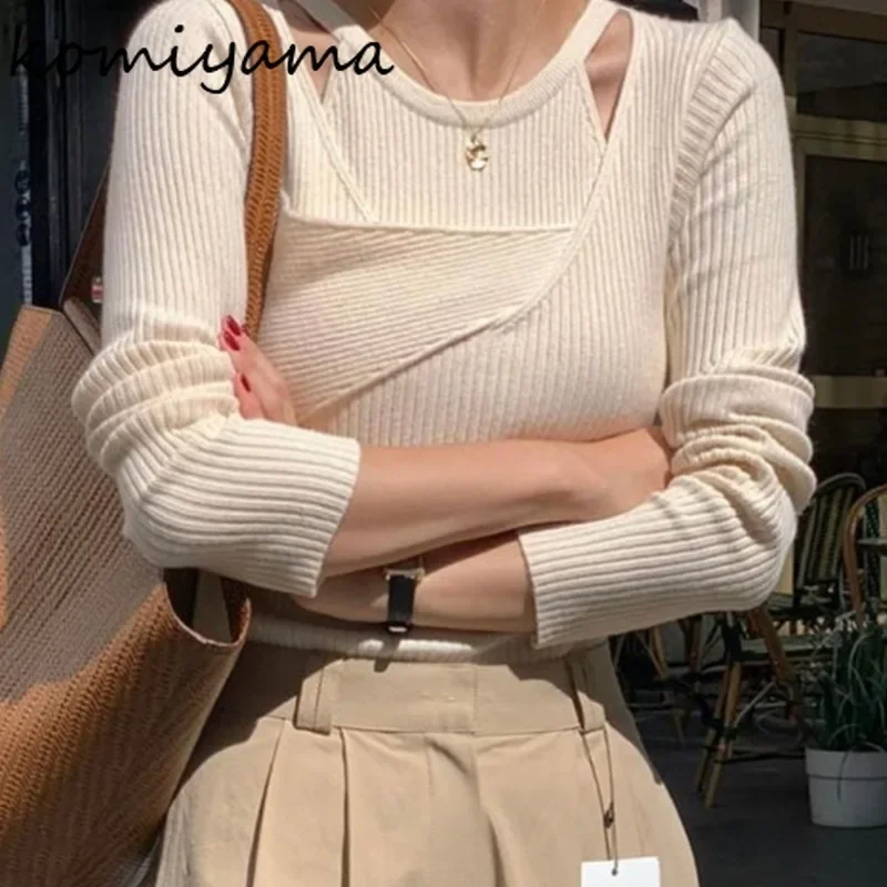 Cross Asymmetrical Sweater Elastic Bottomed Womens Clothing Spring Pullover Tops 2024 Women Knitwears with Sleeveles Camis