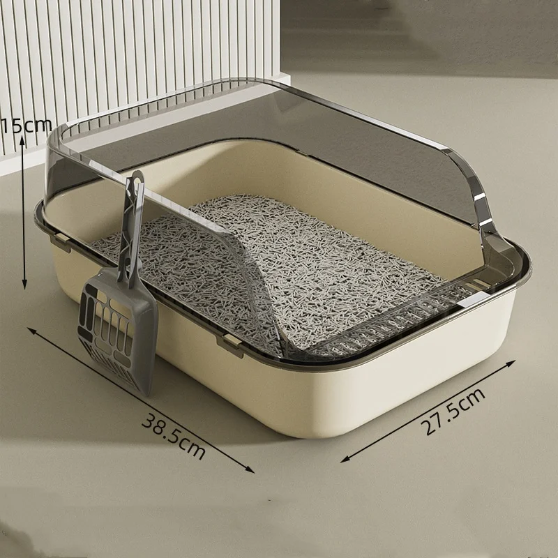 1pcs Large Capacity Pet Sandbox Can Be Pulled Closed/Semi Closed Splashproof Easy Cleaning Installation Design Sense Cat Toilet