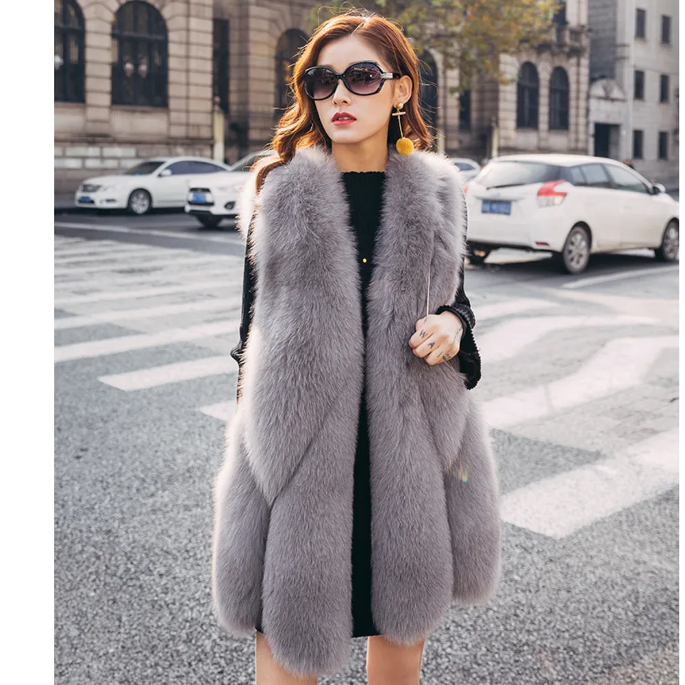 

2024Women's Vests Winter Fox Fur Coat Oversized Sleeveless Jacket Female Warm Vest Fashion Casual Thick Warm Streetwear New