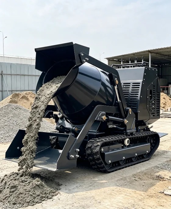 Heavy Duty Crawler Concrete Mixer 500L Diesel Powered with Hydraulic Self Loading Bucket for Rough Terrain Truck