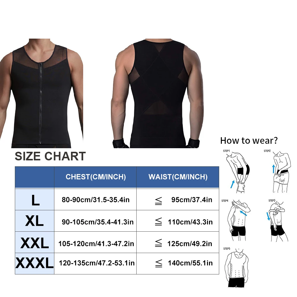 Men Body Shaper Compression Tank Top with Zipper, Breathable Slimming Undershirt, Tummy Control Shapewear Vest for All Day Wear view 4