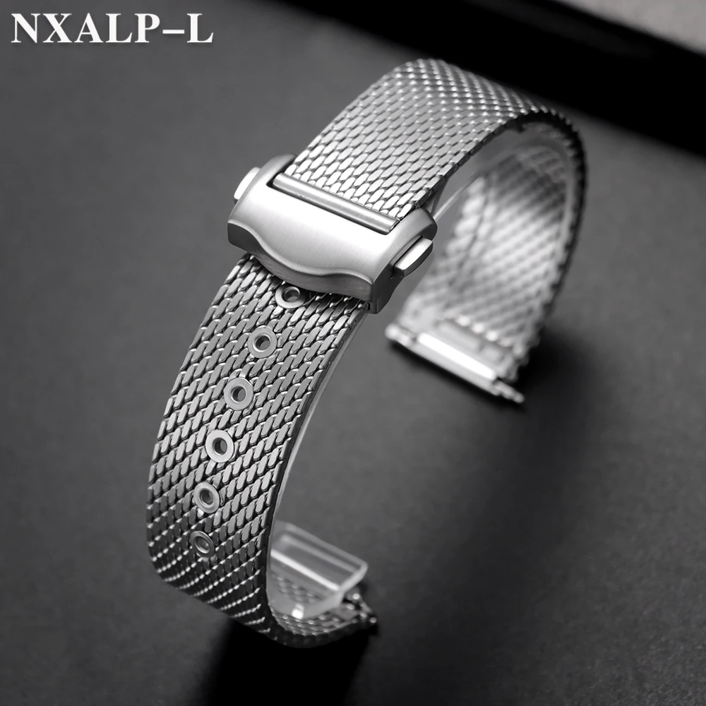 Luxury Mesh Milanese Watch Band 20mm for Omega Seamaster 007/300 for Speedmaster Bracelet Stainless Steel Strap Folding Buckle