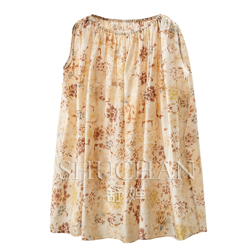 

Light Luxury Silk Electric Spinning Floral Printing Sleeveless Vest Shirt Women's 87A0 Blusas De Verano Mujer 20225