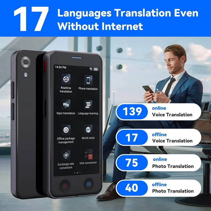 Portable Language Translator Device,Ai Instant Two-Way 139 Foreign Translator For Business Travel Support Voice, Photo