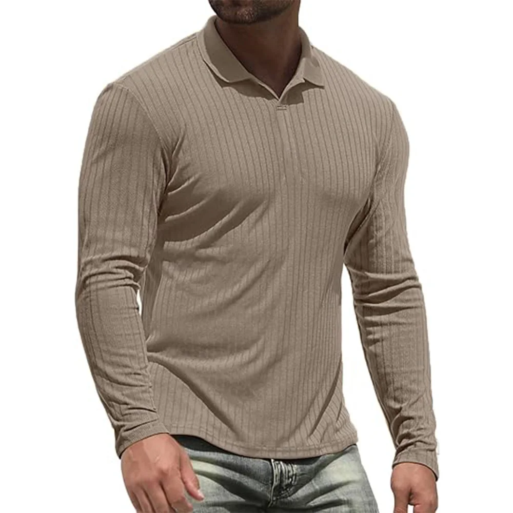 Cotton Men\'s Long Sleeve T-Shirts Men Polo Shirts High Quality Slim V-neck Striped Shirt Male Top Tees Male