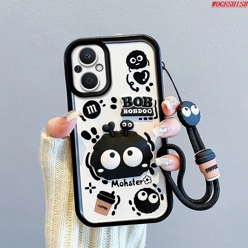 Kuromi 3D Cartoon Hand Strap Phone Case For Oppo A79 A78 A77 A77S A76 A74 A73 A72 A98 A96 A95 A94 A92 A83 Cute Toy Rope Cover