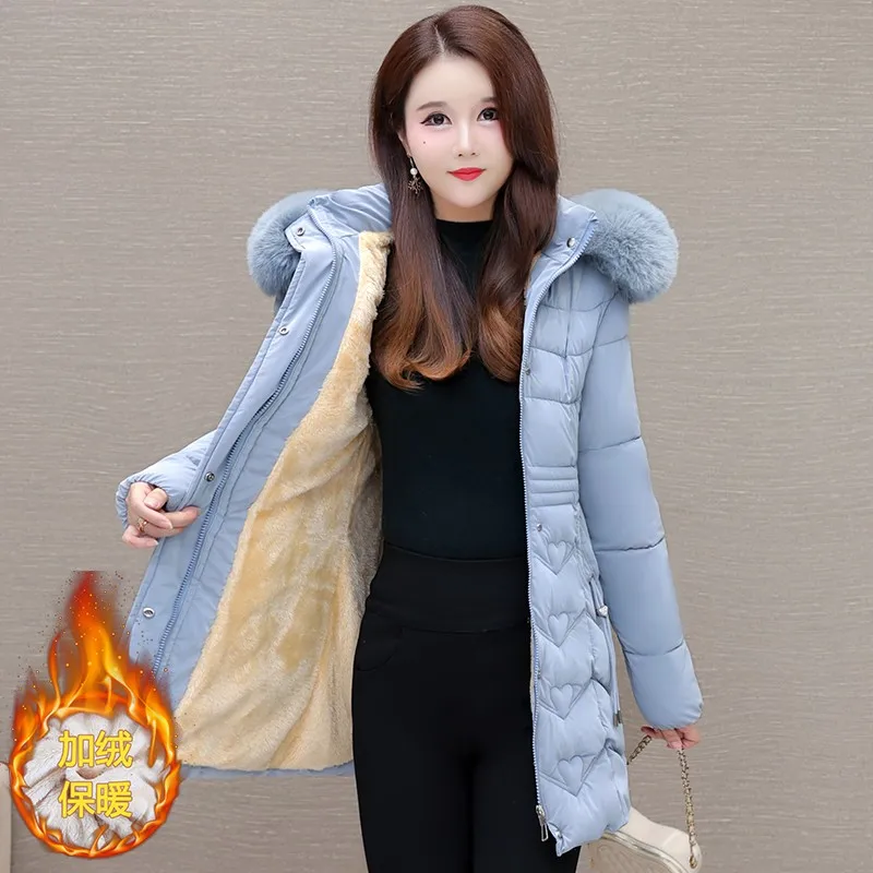 Women Down Cotton Coat NEW Winter Puffer Parkas Fur Collar Thicken Warm Snow Wear Hooded Padded Coat Zipper Woman Overcoat