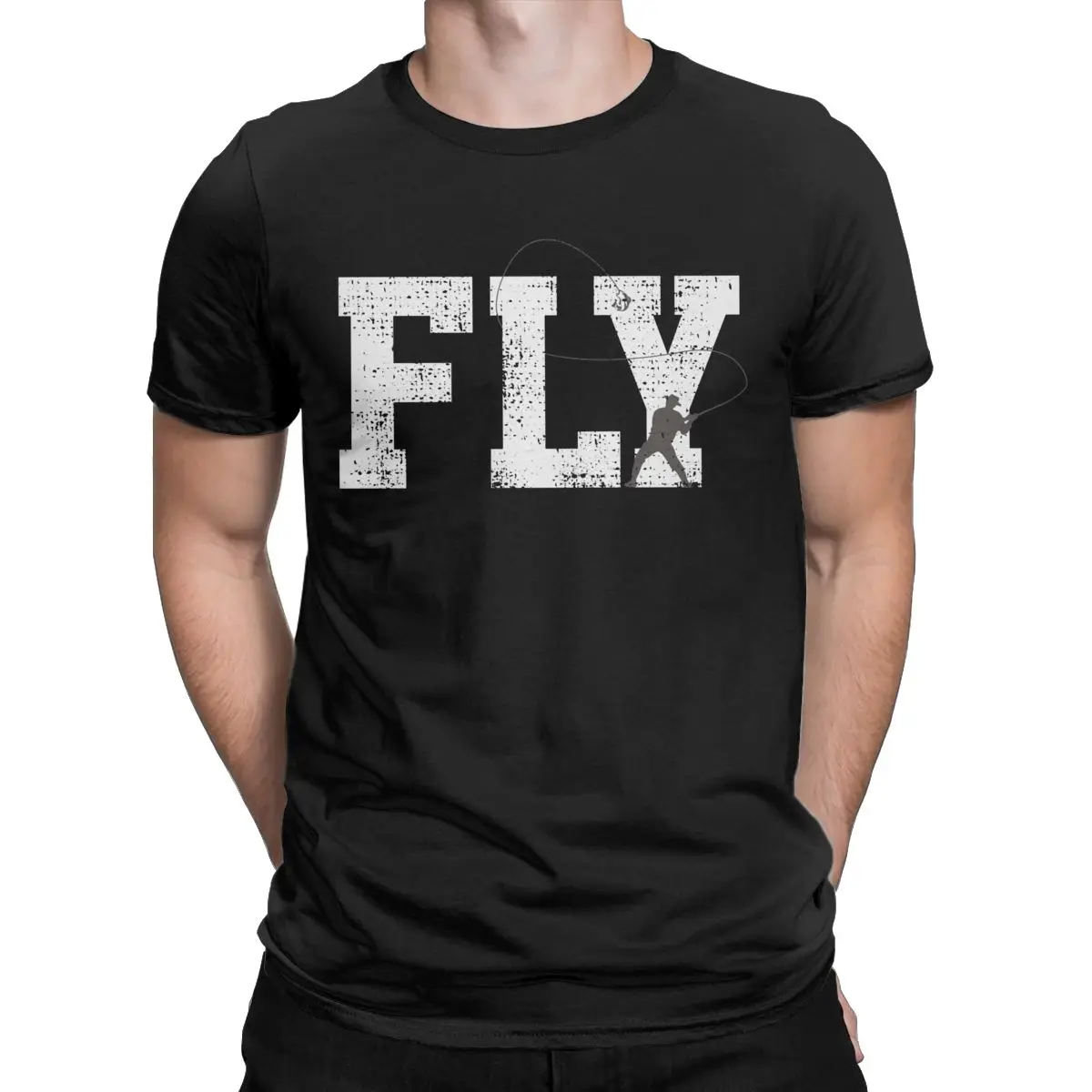 Fly Fishing rod T-Shirt Men\'s O Neck 100% Cotton T Shirt Fly Fishing Angler Short Sleeve Tee Shirt Printed Clothes