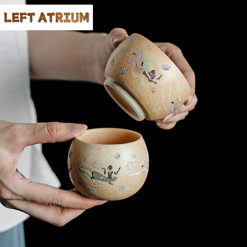 130ml Dunhuang Culture Master Cup Zen Ceramic Master Cup Boutique Tasting Mug Boutique Sample Tea Bowl Smelling Cup Teaware Gift