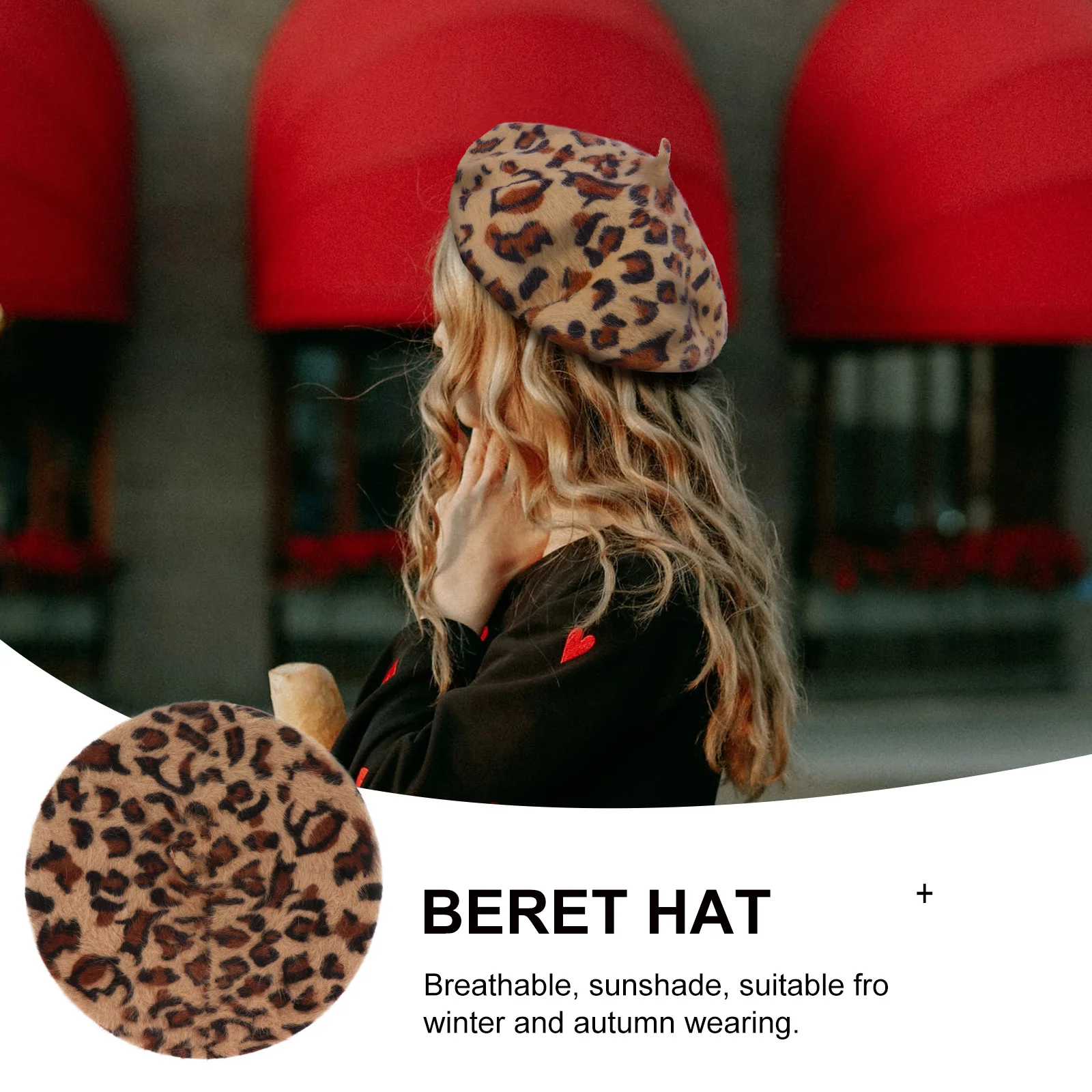 Boina con estampado de leopardo para mantener el calor, accesorios para sombreros de mujer, gorro de felpa de piel de conejo de lana para pintor