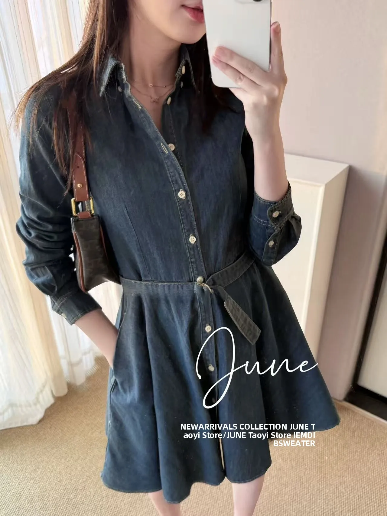 

Casual Time Women's Long Sleeve Denim Shirt Dress Waist Cinched Button Skirt Dress Vintage Style Cotton Spring Season Ladies'...