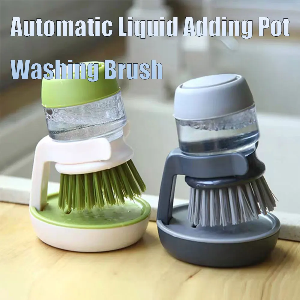 Automatic Liquid-Adding Pot Washing Brush Easy Cleaning for Stove and Kitchen Appliances Soap Dispensing Palm Scrubbing Brush