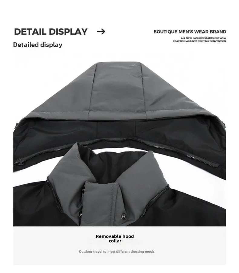 Luxury Winter New Jacket Men's high quality Thick Warm Detachable Hooded Parkas Business Casual Windproof Cotton Padded Jacket