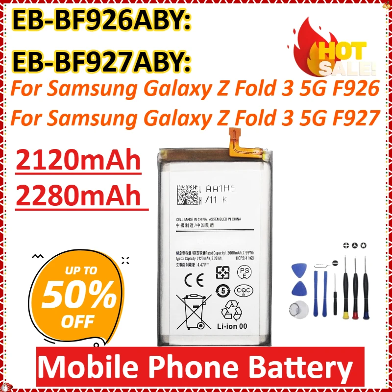 

New EB-BF926ABY EB-BF927ABY 2120mAh 2280mAh for Samsung Galaxy Z Fold 3 5G F926 F927 High-Capacity Mobile Phone Battery + Tools