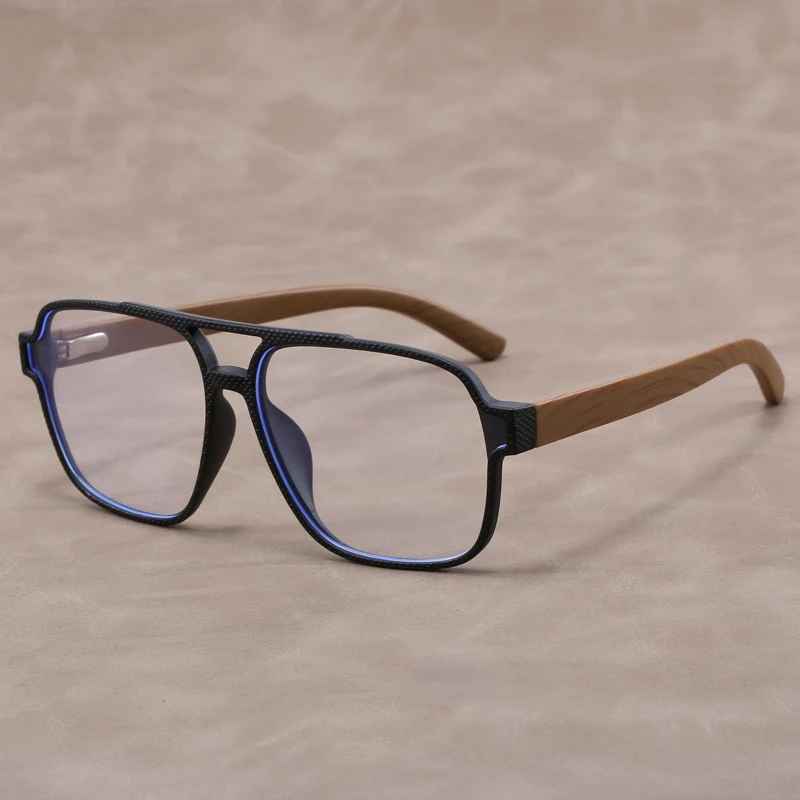 Hipster men's glasses frame square frame anti-blue glasses frosted texture imitation wood mirror legs glasses frame