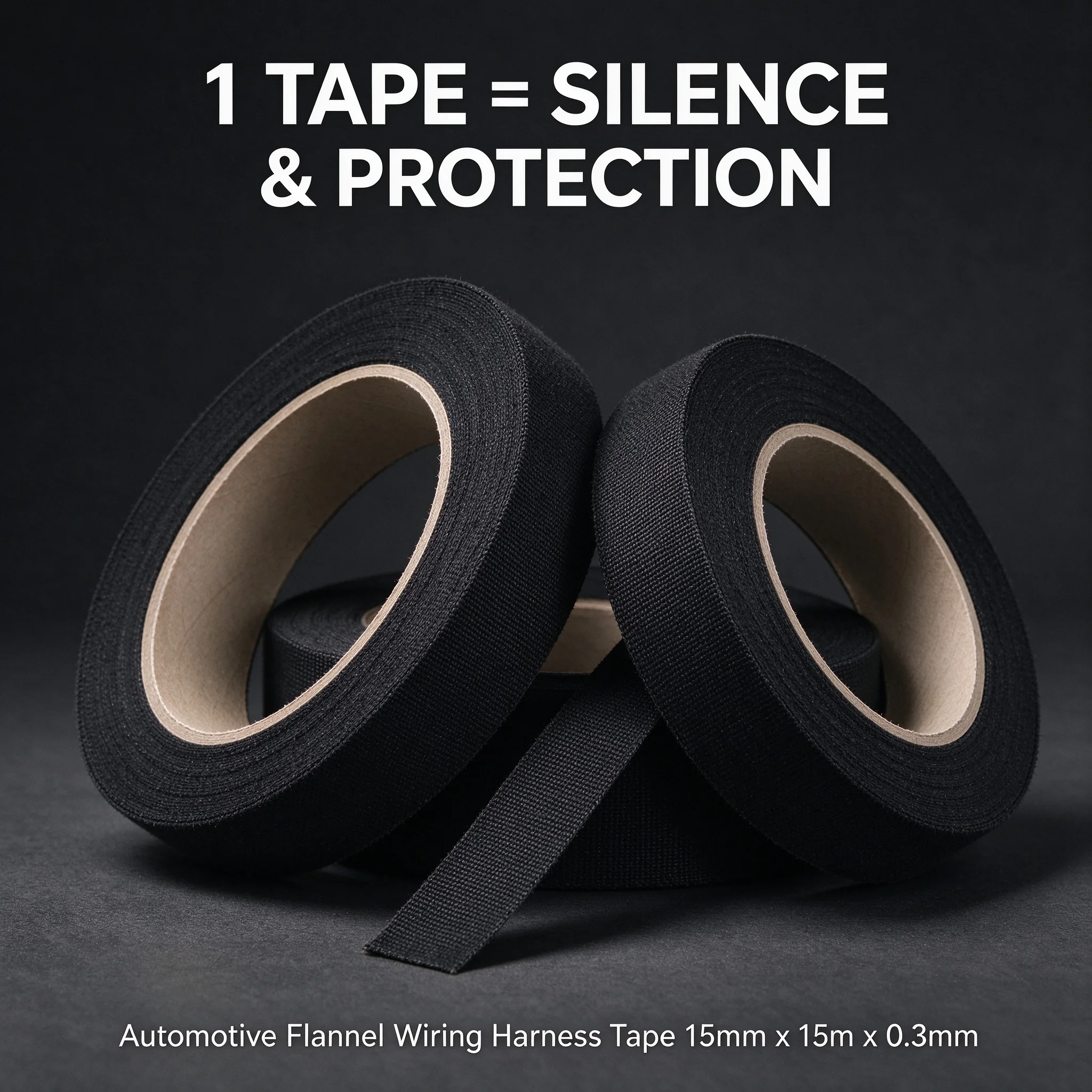 Automotive Wire Harness Flocked Tape, Flame Retardant Heat Resistant Insulation Tape, Noise Damping Loom Tape 15mm x 15m Black
