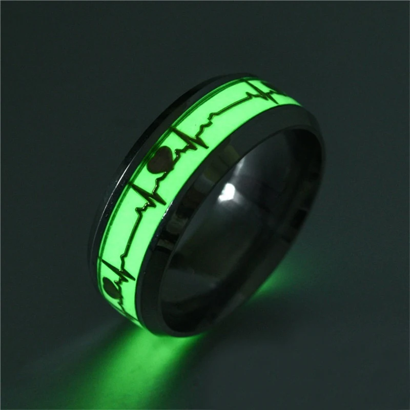 

Stainless Steel Luminous Finger Ring For Women Men Glowing In Dark Heart Couple Wedding Bands Jewelry Gift Accessories