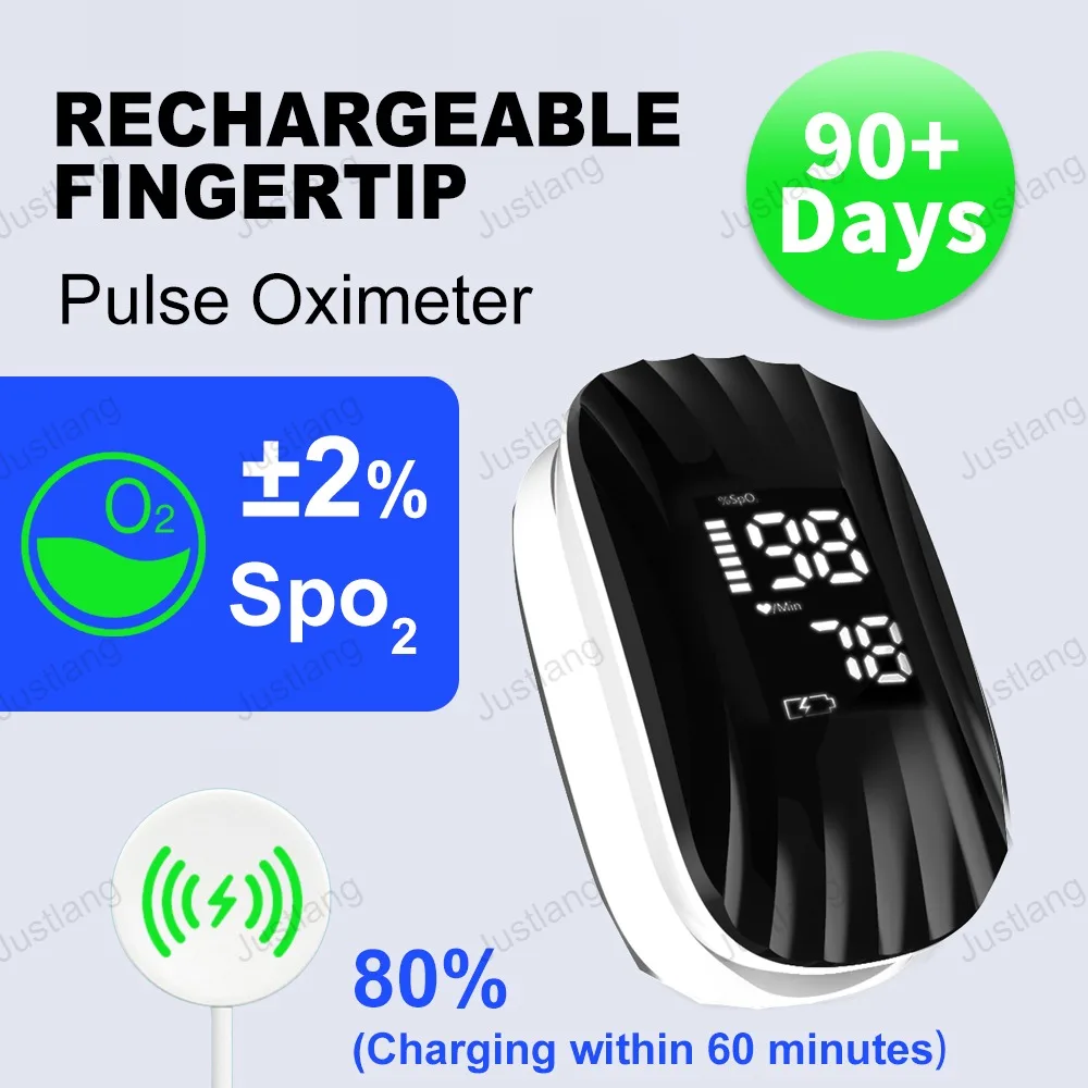

JUSTLANG Wireless Magnetic Charging Oximeter 8s Measure Medical Strap Lanyard Fingertip Pulse Oximeter Blood Oxygen Saturation
